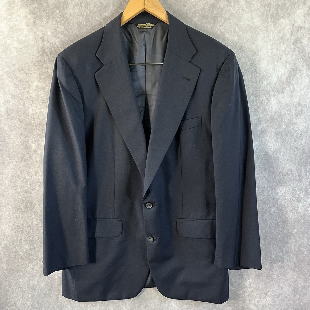 Norman Hilton Blazer Mens 45ML Navy Blue Two Button Tailored USA Wool Sport Coat